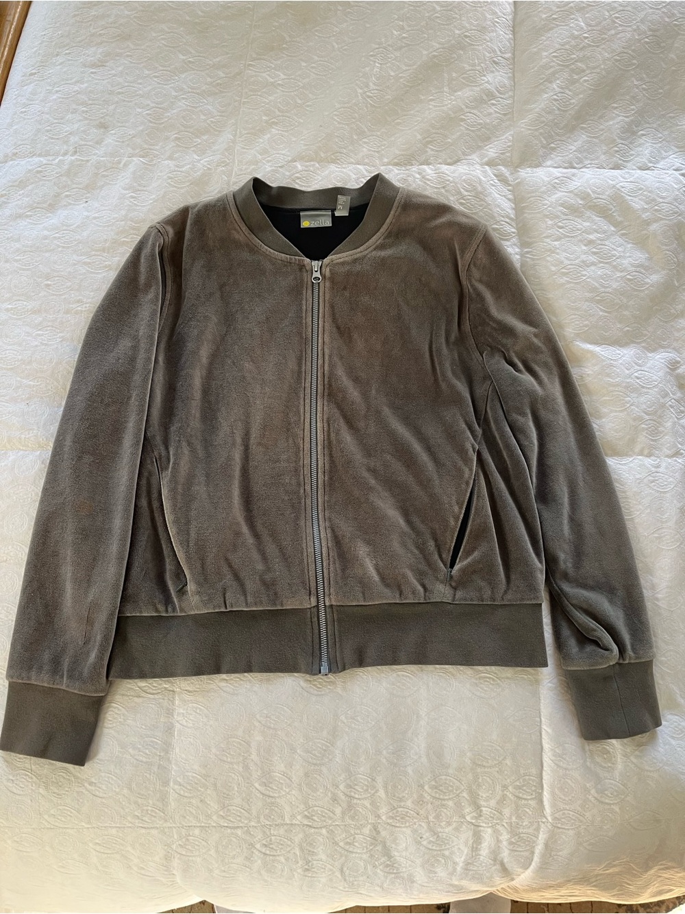Zella green Velour Zip Bomber Jacket size medium